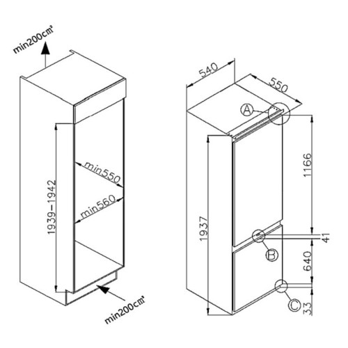 Встраиваемый холодильник MAUNFELD/ Встраиваемый холодильник MAUNFELD, объем 275 л, инверторный компрессор, LED освещение, Total No Frost, зона свежести, суперзаморозка, суперохлаждение, дисплей, сенсорное управление, энергоэффективность А+, цвет белый