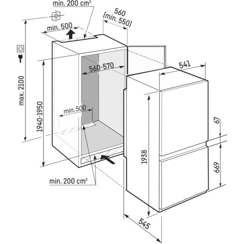 Встраиваемые холодильники Liebherr/ Встраиваемые холодильники Liebherr ICNSd 5603-20 001 Pure, ниша 194 см, EasyFresh, МК NoFrost 3 контейнера, сенсорный дисплей Touch, door sliding.