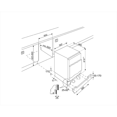 Встраиваемый холодильник SMEG/ Встраиваемый холодильник SMEG, под столешницу, перенавешиваемая дверь, LED освещение, электромеханический контроль температуры, объем 134 л, энергоэффективность Е, уровень шума 38 дБ, цвет белый