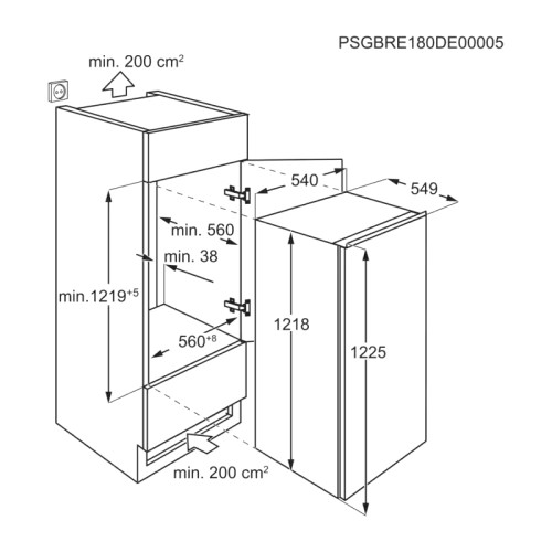 Встраиваемый холодильник ELECTROLUX/ Встраиваемый холодильник , механическое управление, полезный объём: 208 л, перенавешиваемые двери, 54.8x54.9x121.8 см, белый
