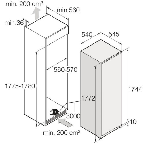 Встраиваемый холодильник ASKO/ Встраиваемый холодильник ASKO, Арт. 743638, полезный объем 280 л, LED освещение, SuperCool, SuperFreeze, Low Frost, Soft Close, CoolFlow+, контроль влажности, электронная панель управления