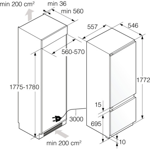 Встраиваемый холодильник ASKO/ Арт. 746350 ; Встраиваемый холодильник ASKO, 177 см, Dual NoFrost, объем 256 л (180+76), жесткое крепление, New icon LED дисплей, Wi-Fi, автоматический контроль влажности, телескопические направляющие, адаптивный контроль те