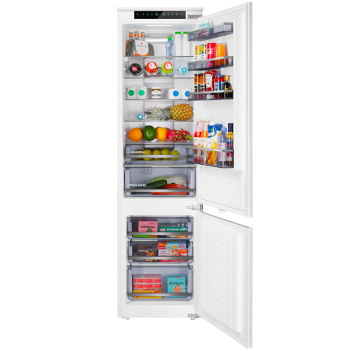 Встраиваемый холодильник MAUNFELD/ Встраиваемый холодильник MAUNFELD, объем 275 л, инверторный компрессор, LED освещение, Total No Frost, зона свежести, суперзаморозка, суперохлаждение, дисплей, сенсорное управление, энергоэффективность А+, цвет белый