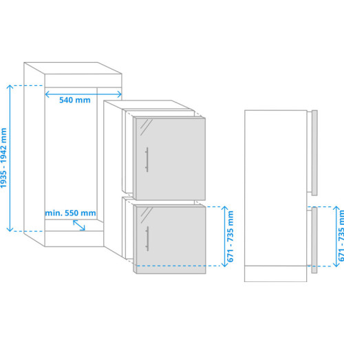 Встраиваемый холодильник Samsung/ 193.5x54x55, Встраиваемый холодильник с двухконтурной системой охлаждения Twin Cooling, 297 л, Full No Frost, CoolSelect+, Metal Cooling, Optimal Fresh, жесткое крепление фасада