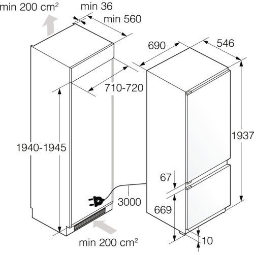 Встраиваемый холодильник ASKO/ Арт. 746846 ; Встраиваемый холодильник ASKO, 193 см, Dual NoFrost, объем 370 л (176+90+104), металлическая задняя стенка, слайдерное крепление, New icon LED дисплей, Wi-Fi, автоматический контроль влажности, телескопические 