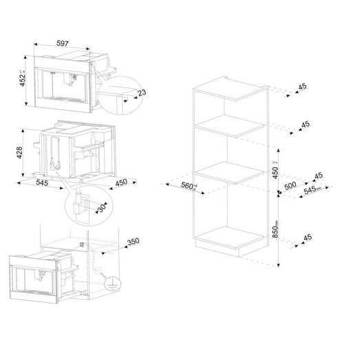 Автоматическая кофемашина Smeg/ Автоматическая кофемашина Smeg, 60 см, высота 45 см, сенсорное управление, TFT дисплей, 13 программ, регулировка уровня кофе на чашку, цвет черное стекло