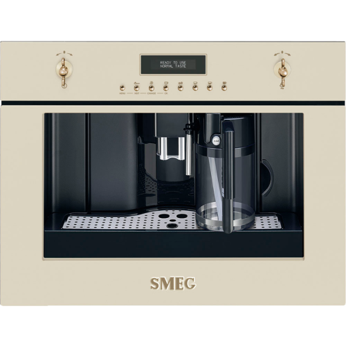 Встраиваемая кофемашина SMEG/ Coloniale, встраиваемая автоматическая кофемашина, цвет: кремовый, фурнитура позолоченная и латунная в комплекте