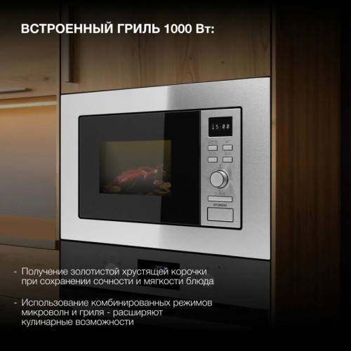 Микроволновая печь/ Микроволновая печь Hyundai HBW 2040 IX 20л. 800Вт серебристый (встраиваемая)