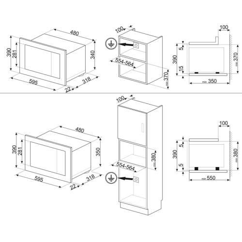 Встраиваемая микроволновая печь SMEG/ Коллекция: Linea, Дисплей: TFT, Гриль: Есть, Полезный объем, л: 20, Высота, см: 39