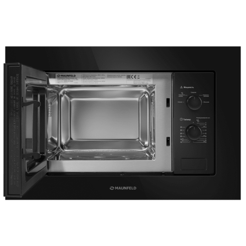 Встраиваемая микроволновая печь MAUNFELD MBMO.20.1PGB/ 60 см, 595x343,5x388 мм, механическое управление, 20 л, 1250 Вт, черный цвет, фурнитура черная