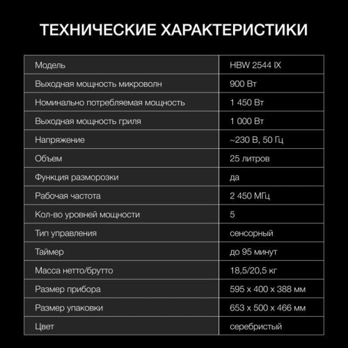 Микроволновая печь/ Микроволновая печь Hyundai HBW 2544 IX 25л. 900Вт серебристый (встраиваемая)