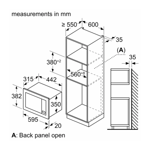 Встраиваемые микроволновые печи BOSCH/ Встраиваемые микроволновые печи BOSCH BFL623MW3 Serie 2, встраиваемая микроволновая печь, белый, микроволны до 800 Вт, 5 ступеней мощности микроволн, поворотный переключатель,многофункциональные часы, рабочая камера 