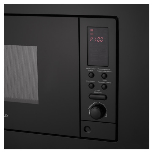 Встраиваемая микроволновая печь EVELUX, Hi-Tech, объем 17 л, электронное управление, 8 уровней мощности, гриль, таймер, дисплей, 8 авторежимов, цвет черный