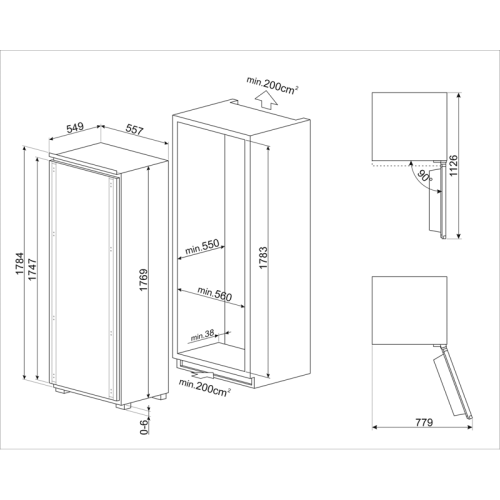 Встраиваемая морозильная камера SMEG/ Встраиваемая морозильная камера SMEG, однодверная, общий объем 212 л, полезный объем 204 л, No Frost, LCD дисплей с сенсорным управлением, суперзаморозка, 5 ящиков