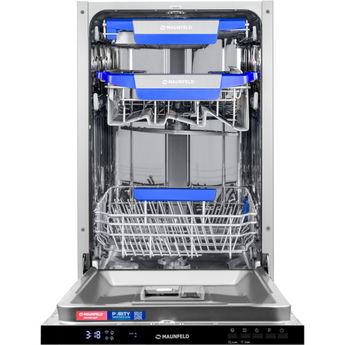 Встраиваемая посудомоечная машина/ Посудомоечная машина, Встраиваемая, 45 см, 3 корзины, 10 комплектов, 7 программ, внутренняя LED-подсветка, луч, автоматическое открытие дверцы, дисплей, аквастоп, таймер