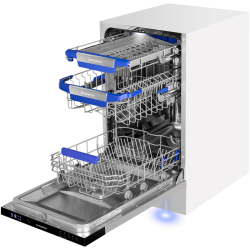 Встраиваемая посудомоечная машина/ Посудомоечная машина, Встраиваемая, 45 см, 3 корзины, 10 комплектов, 7 программ, внутренняя LED-подсветка, луч, автоматическое открытие дверцы, дисплей, аквастоп, таймер