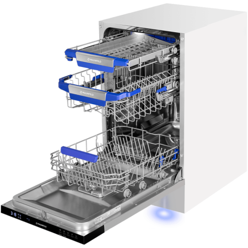 Встраиваемая посудомоечная машина/ Посудомоечная машина, Встраиваемая, 45 см, 3 корзины, 10 комплектов, 7 программ, внутренняя LED-подсветка, луч, автоматическое открытие дверцы, дисплей, аквастоп, таймер