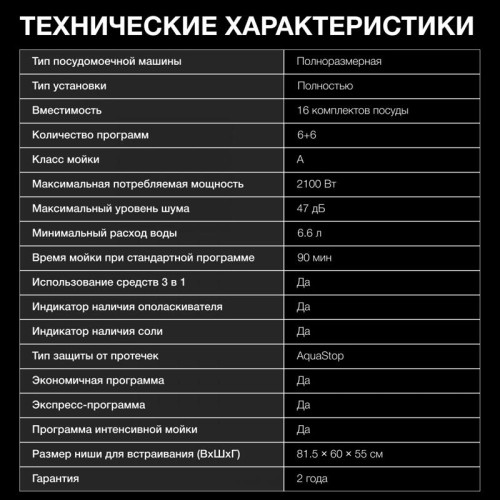 Посудомоечная машина встраив./ Посудомоечная машина встраив. Hyundai HBD 665 2100Вт полноразмерная нержавеющая сталь инвертер