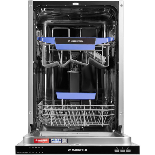 Узкая,  Встраиваемая ПММ 45см, 9 комплектов, 5 программ, расход 9л, электронное управление с LED индикацией, 2 корзины, съемная корзина для столовых приборов, отсрочка старта 3/6/9, луч на полу