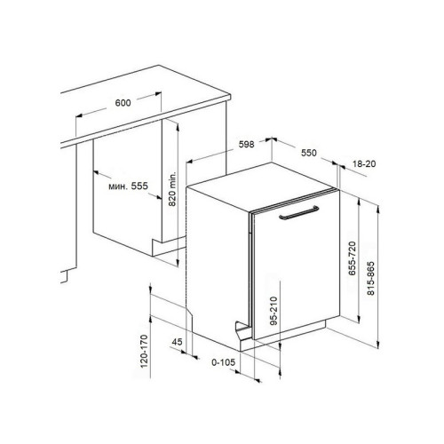Полноразмерная,  Встраиваемая ПММ 60см, 12 комплектов, 5 программ, луч