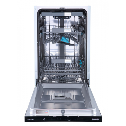 Встраиваемая посудомоечная машина GORENJE/ встраиваемая, узкая, Класс энергопотребления: А+++  11 стандартных комплектов посуды  Количество корзин: 3  Полный AquaStop  TotalDry: автоматическое открывание дверцы  Мотор: Инверторный мотор  Габаритные размер