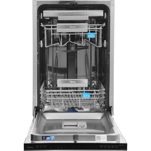 Встраиваемая посудомоечная машина Midea/ Встраиваемая ПММ, 45 см, 10 компл., 3 корзины, 3-я корзина Infinity, А++/A/A, Электронное управление, LED индикация, 5+4 программ, функция доп. сушки (Extra Drying), конденсационная сушка, Отложенный старт: 3/6/9/1