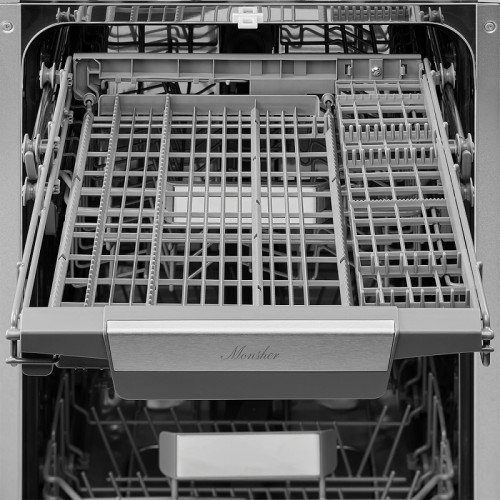 Встраиваемая посудомоечная машина MONSHER/ Встраиваемая посудомоечная машина MONSHER, 45 см, 10 комплектов, 9 программ, 3 корзины, конденсационная сушка, луч на полу, полная защита от протечек, индикатор отсутствия соли и ополаскивателя, отображение време