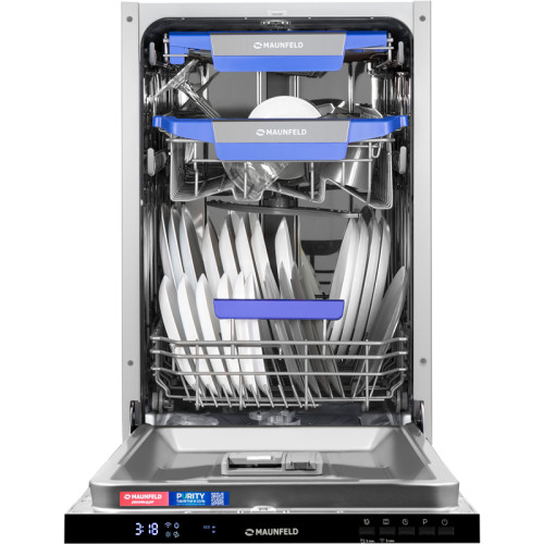 Встраиваемая посудомоечная машина/ Посудомоечная машина, Встраиваемая, 45 см, 3 корзины, 10 комплектов, 7 программ, внутренняя LED-подсветка, луч, автоматическое открытие дверцы, дисплей, аквастоп, таймер