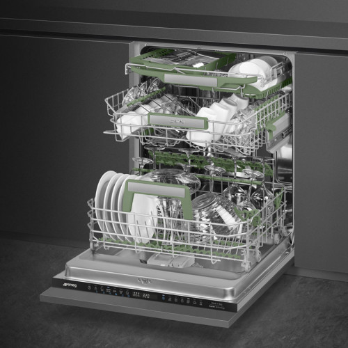 Посудомоечная машина Smeg/ Посудомоечная машина Smeg, встраиваемая, 60 см, 14 комплектов, сенсорное управление, LED дисплей, орбитальная система мойки, 10 (+1) программ, конденсационная сушка, автоматическое открывание дверцы, Dry Assist, инверторный мото