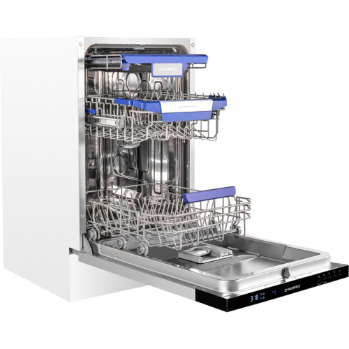 Встраиваемая посудомоечная машина/ Посудомоечная машина, Встраиваемая, 45 см, 3 корзины, 10 комплектов, 7 программ, внутренняя LED-подсветка, луч, автоматическое открытие дверцы, дисплей, аквастоп, таймер