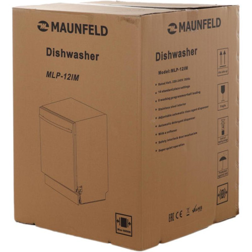 Встраиваемая посудомоечная машина MAUNFELD/ Встраиваемая посудомоечная машина MAUNFELD MLP-12IM Встраиваемая посудомоечная машина MAUNFELD, 60 см, 14 комплектов, 8 программ, 3 корзины, луч на полу, дисплей, половинная загрузка, отсрочка старта, аквастоп, 