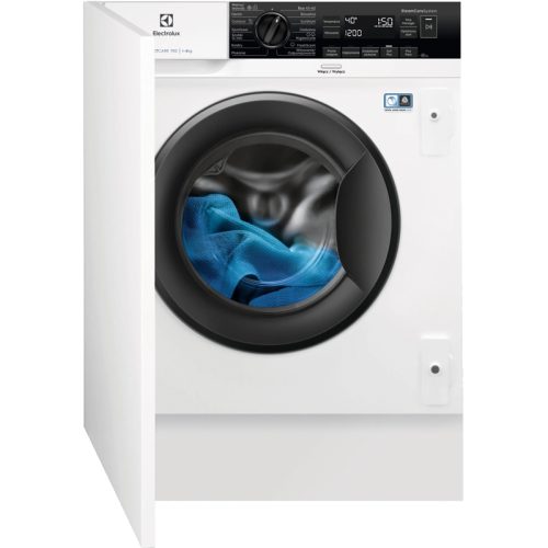 Встраиваемая стиральная машина ELECTROLUX/ встраиваемая, автоматическая стиральная машина, с паром, загрузка до 8 кг, отжим 1400 об/мин, глубина 54 см (с люком 55.3 см), защита от протечек, Aquastop, 14 программ