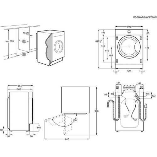 Встраиваемая стиральная машина ELECTROLUX/ Встраиваемая стиральная машина. Загрузка 7кг, 1400 об/мин, A-30%/A/B, дисплей, обработка паром с ароматизатором, экоинвертор, защита от протечек