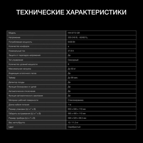 Индукционная варочная поверхность/ Индукционная варочная поверхность Hyundai HHI 6772 GR серебристый