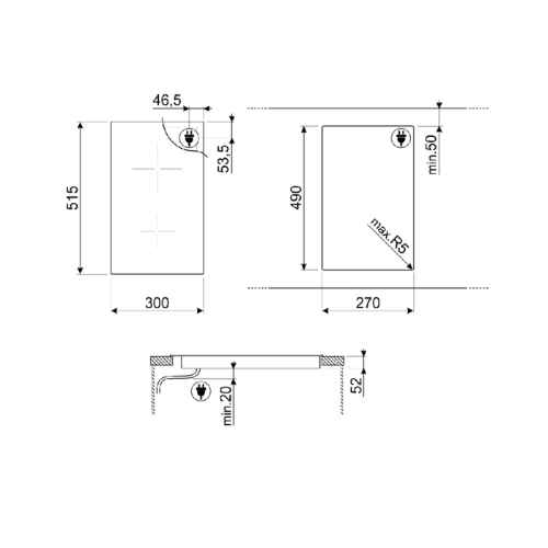 Встраиваемые индукционные панели SMEG/ Индукционная варочная панель, 30 см, скошенный край