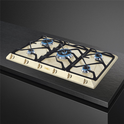 Встраиваемая газовая панель SMEG/ Газ,  Coloniale,газовая варочная панель, 90 см, кремовый/ фурнитура латунь