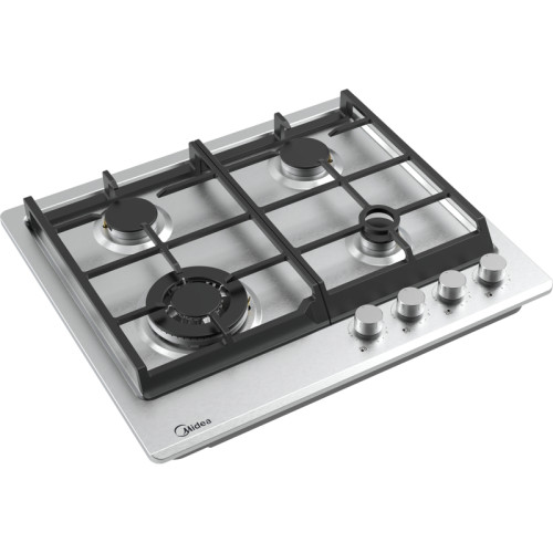 Газовая варочная панель MIDEA/ Газовая варочная панель MIDEA, 60 см, 4 конфорки, закаленное стекло, WOK-конфорка, чугунные решетки, автоподжиг, газконтроль, адаптер для кофе, цвет нержавеющая сталь