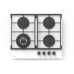Газовая варочная панель EVELUX, Hi-Tech, 60 см, 4 конфорки, WOK-конфорка, чугунные решетки, газ-контроль, электроподжиг, механическое управление, поверхность из закаленного стекла, цвет белый