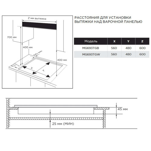 Газовая варочная панель MIDEA/ Газовая варочная панель MIDEA, 60 см, 4 конфорки, закаленное стекло, WOK-конфорка, чугунные решетки, автоподжиг, газконтроль, адаптер для кофе, цвет черный