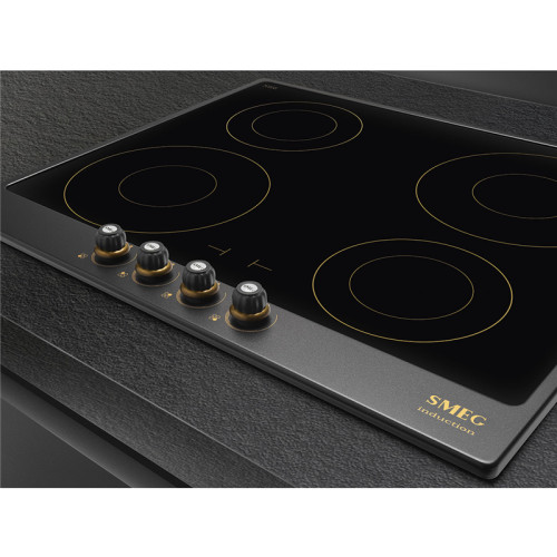 Встраиваемая электрическая панель SMEG/ Индукционная варочная панель, 60 см, антрацит, фурнитура латунная