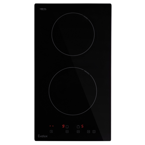 Индукционная варочная панель EVELUX, 2 конфорки, мощность конфорок 1200,1700 Вт, сенсорное управление, индикация остаточного тепла, защитное отключение, таймер, автоматическое отключение, дисплей, 9 уровней мощности, цвет черный