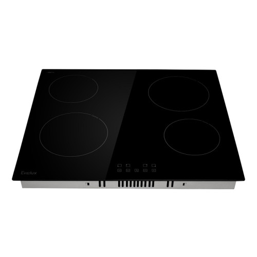 Электрическая варочная панель EVELUX, 4 конфорки, мощность конфорок 1200,1200,1800,1800 Вт, сенсорное управление, индикация остаточного тепла, защитное отключение, таймер, автоматическое отключение, HiLight, 9 уровней мощности, цвет черный