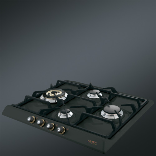 Встраиваемые газовые панели SMEG/ Газ,  CORTINA,газовая варочная панель, 60 см,антрацит/ фурнитура латунь