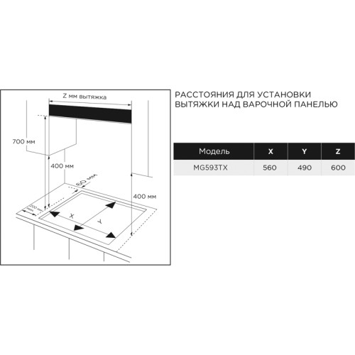 Газовая варочная панель MIDEA/ Газовая варочная панель MIDEA, 60 см, 4 конфорки, WOK-конфорка, чугунные решетки, автоподжиг, газконтроль, адаптер для кофе, цвет нержавеющая сталь