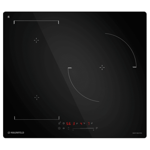 Встраиваемые индукционные панели MAUNFELD/ Индукционная, 60 см, слайдерное управление, 3 конфорки, Flex Zone, черный цвет