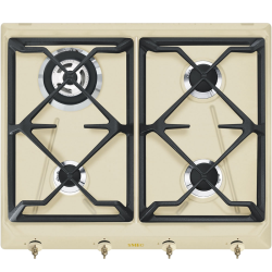 Встраиваемые газовые панели SMEG/ Газ,  Coloniale,газовая варочная панель, 60 см, кремовый/ фурнитура латунь