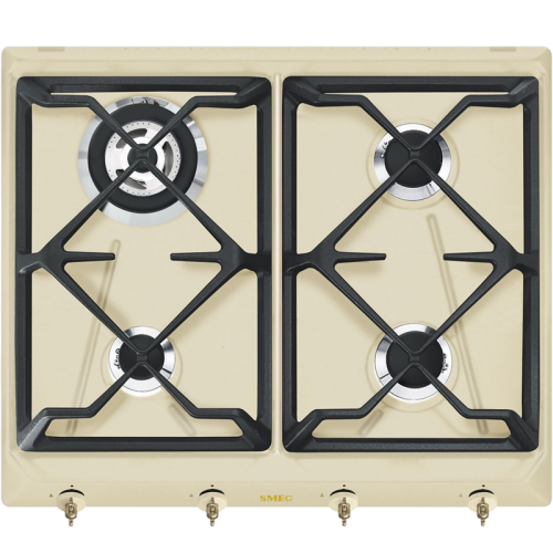Встраиваемые газовые панели SMEG/ Газ,  Coloniale,газовая варочная панель, 60 см, кремовый/ фурнитура латунь
