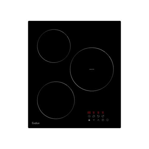 варочная панель электрическая, индукция, 45 см, 3 конфорки, сенсорное управление, 9 уровней мощности, блокировка управления, защитное отключение,  5300 Вт, черное стекло, 450х520х58 мм