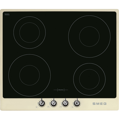 Встраиваемые индукционные панели SMEG/ Victoria, Индукционная варочная панель, 60 см, кремовая, фурнитура Victoria, рамка кремовая