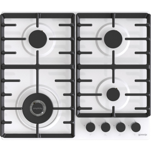 Встраиваемые газовая панели GORENJE/ Встраиваемые газовая панели GORENJE GW642SYW Газ, 60 ? 13 ? 52 см, Газ-контроль, чугунные решетки, вок, белый
